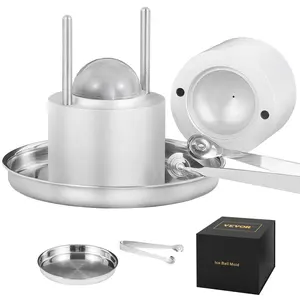 【Spotlight Day】VEVOR Ice Ball Press, 2.4" Ice Ball Maker, Aircraft Al Alloy Ice Ball Press Kit for 60mm Ice Sphere, Ice Press with Tong and Drip Tray, for Whiskey, Cocktail, Bourbon, Scot on Party & Holiday, Silver