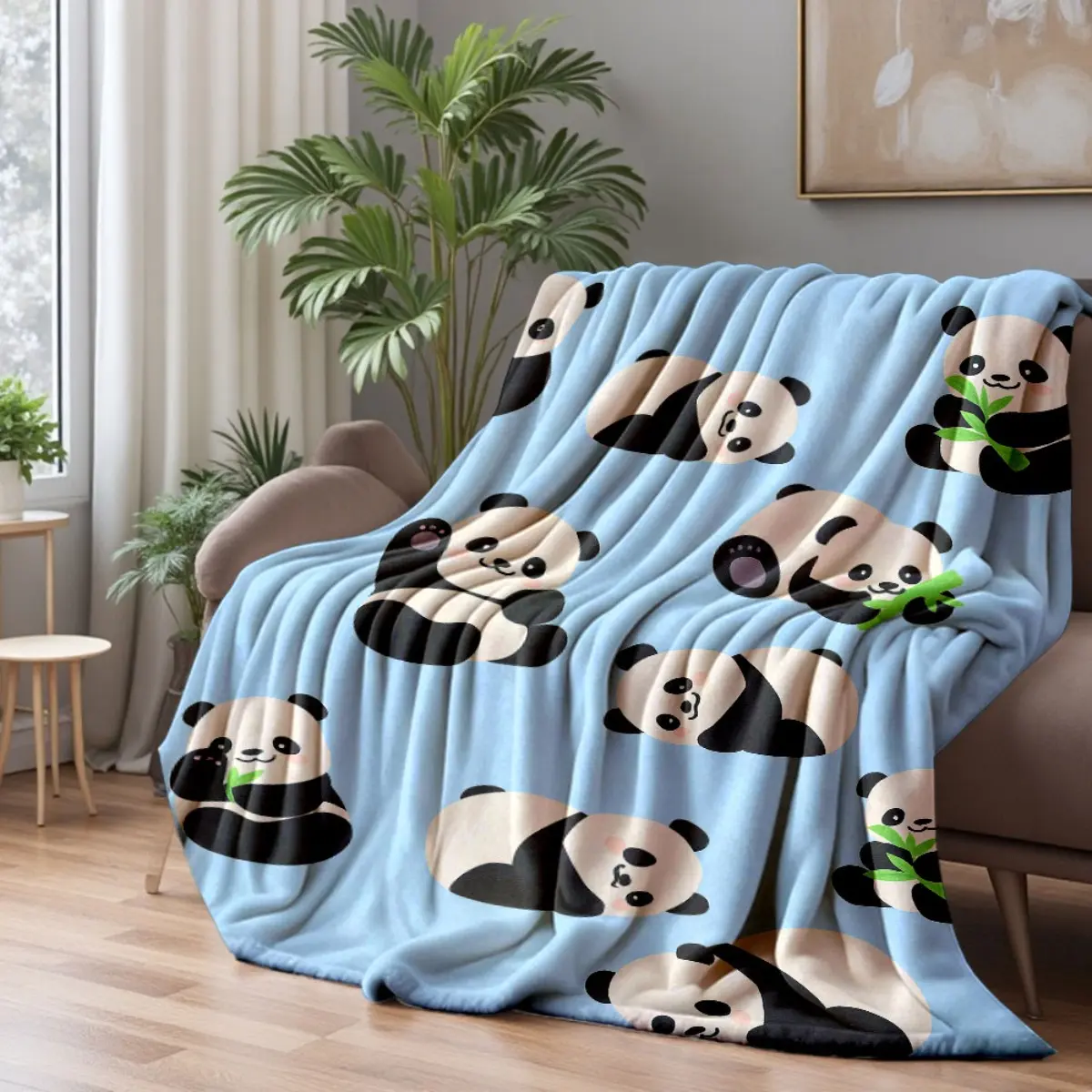 1pc Cozy Panda Print Throw Blanket - Soft Flannel Bedspread Suitable for Bed, Sofa, Camping | French Style Ultrasound Panda & Design | - Bedding Gift for,, | Bedspread for Living Room or Outdoor Use Blanket Gifts