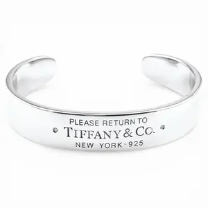 Pre-owned Tiffany & Co. Sterling Silver 925 (Ag925) Small Leather Goods RTT Narrow Cuff Silver Bracelet