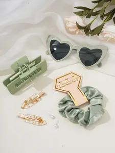 5pcs bridesmaid proposal gift, bridesmaid hairpins, bridesmaid hair bands, bridesmaid glasses, Hair Clip, bridal shower gifts, satin soft hair accessories, bridesmaid wedding gifts, heart-shaped glasses and a pair of gold foil hairpins with cards