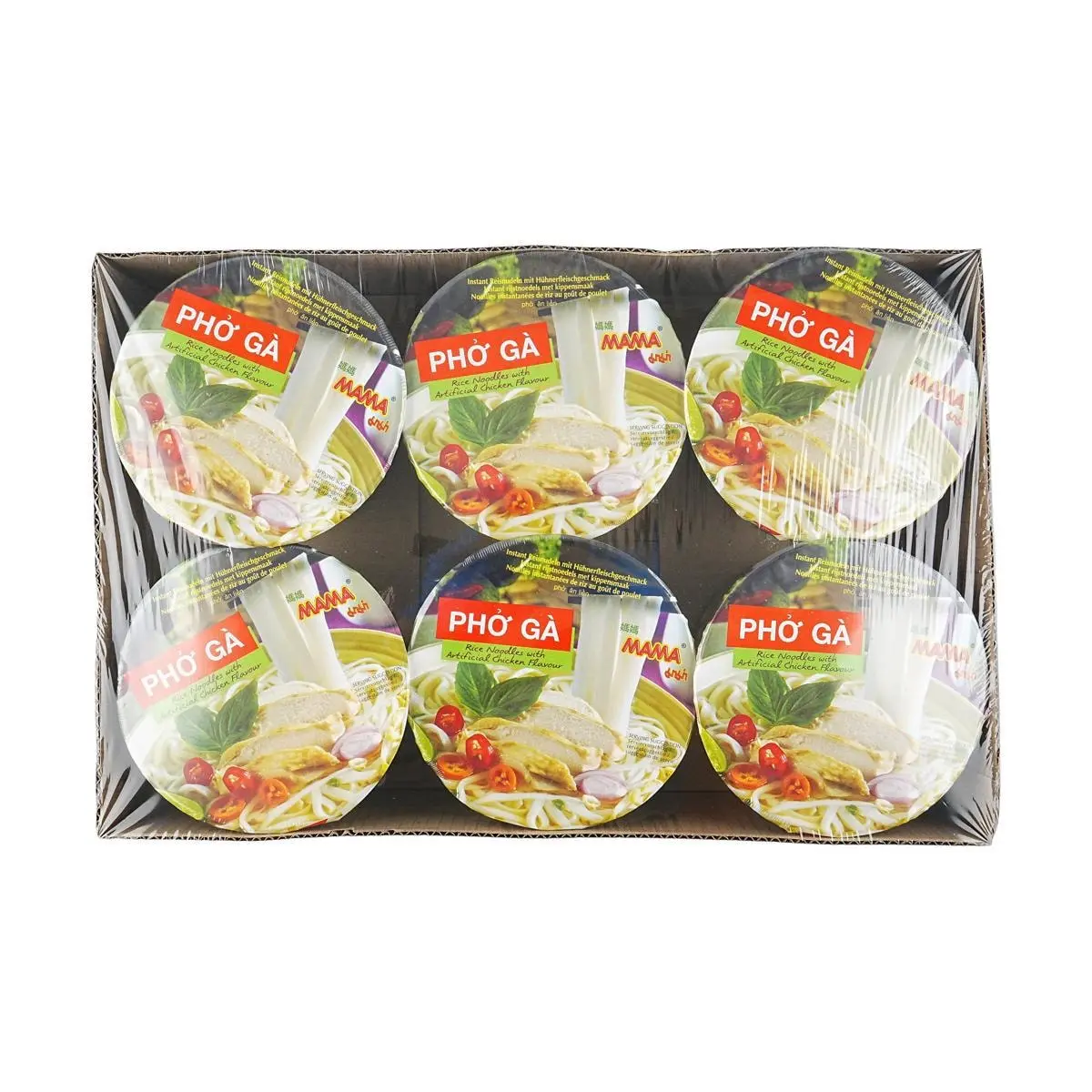 MAMA Instant Rice Noodles Chicken Soup Flavor 65g x 6 Bowls - Authentic Thai Taste, Quick & Easy Meal