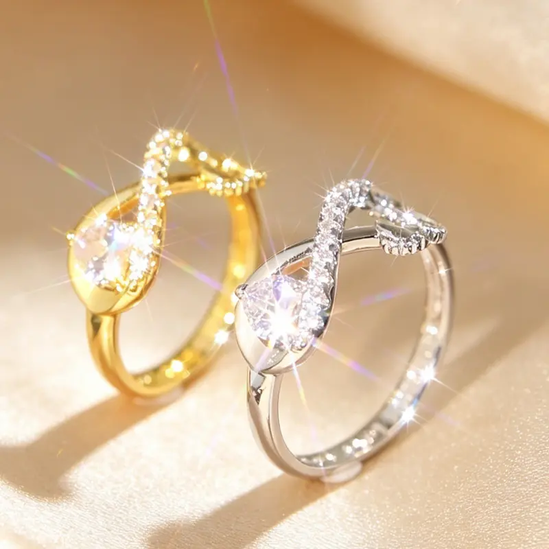 Infinity Symbol Zirconia Ring, Fashionable and Modern Style, with The Main Stone and Scattered Zirconia Shining Together, Suitable for Women's Daily Wear or As A Thoughtful Gift for Couples.