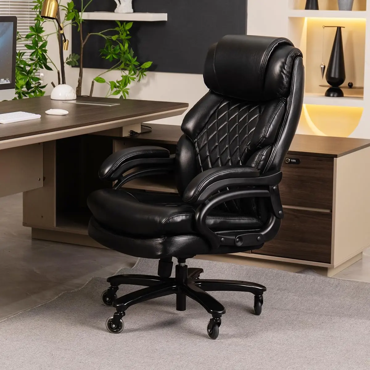 Qulomvs 500lbs Big and Tall Executive Office Chair for Heavy People - Wide Spring Seat, 360-Swivel Modern Ergonomic Computer Desk Chair for Home Office Use Heavy Duty Chair Ergonomic Adjustable