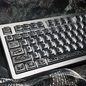 Ancient Gods Metal Paint Themed Keycaps - 130 Keys PBT Five-Sided Dye Sublimation Original Height, Compatible with 60-108 Key Mechanical Keyboards, Keycaps Only, Suitable for Keyboard Decoration, E-sports Gaming and Desktop Makeover