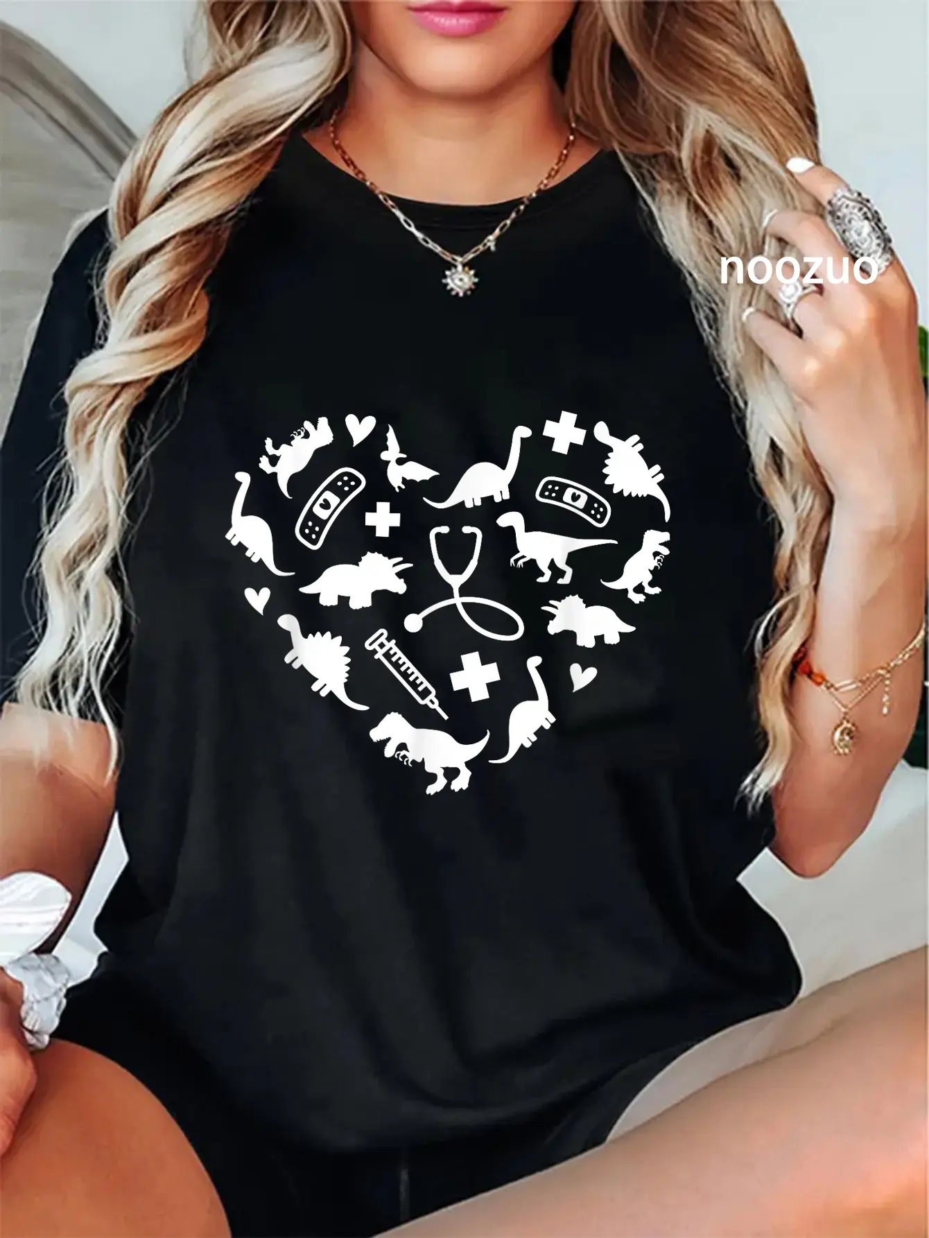 100% Cotton Pediatric Nurse Heart Cute Dinosaur Pediatric Physical Peds T-Shirt