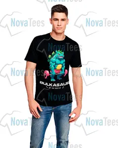 NovaTees Bulkasaur Graphic Tee Funny Pokémon Gym T-Shirt 100% Combed Ring-Spun Cotton Ultra-Soft Durable Fashion Fit High-Detail Silk Screen Print Tag-Free Comfort