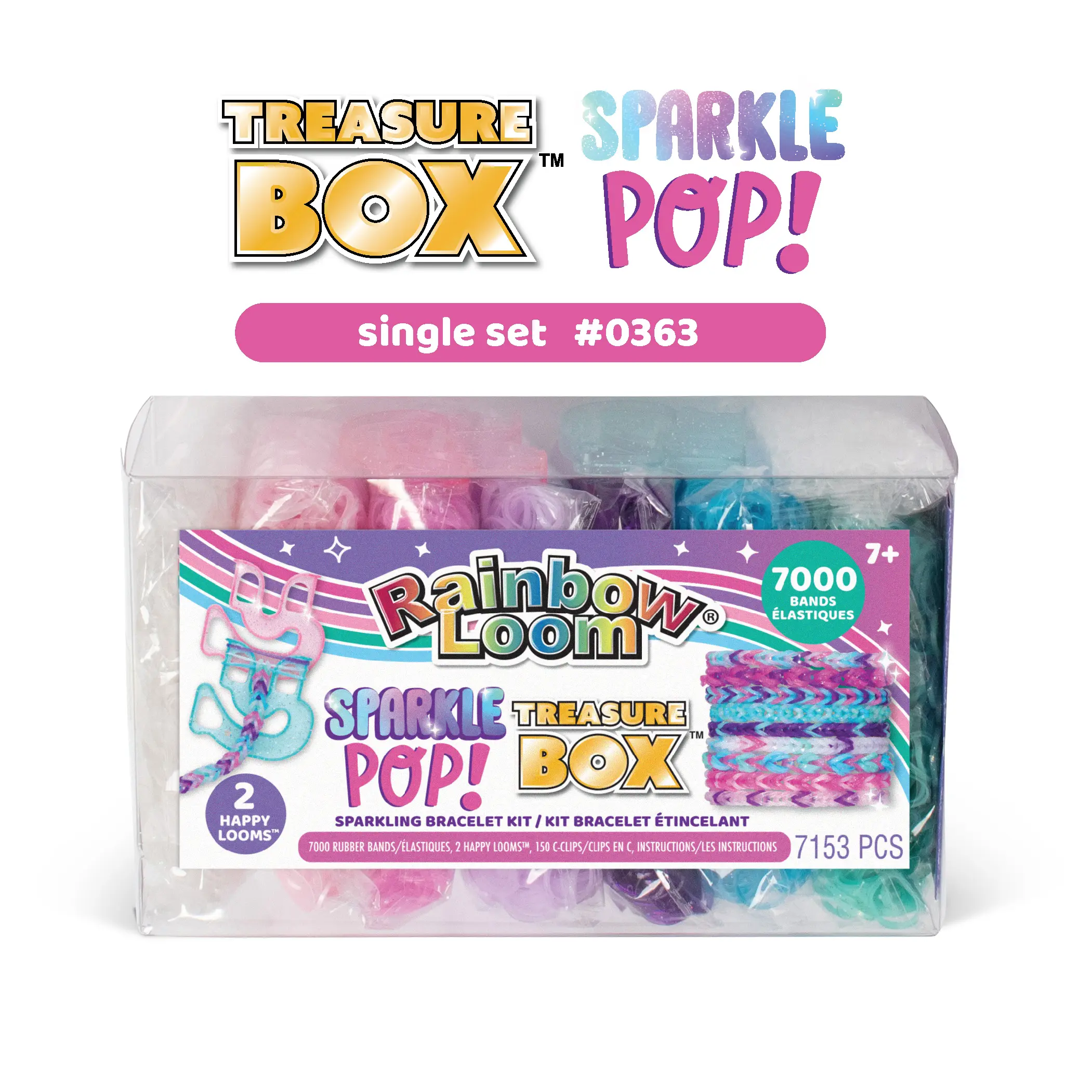 Rainbow Loom Sparkle Pop Treasure Box 7000 rubber bands and two glitter happy looms