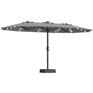 YJ-Garvee 15FT Rectangular Patio Umbrella with Solar and LED Lights, Crank Lift, UV Protection Canopy, Heavy Duty Waterproof and Windproof Design, Includes Base, Ideal for Backyard, Poolside, Garden, Lawn, and Deck