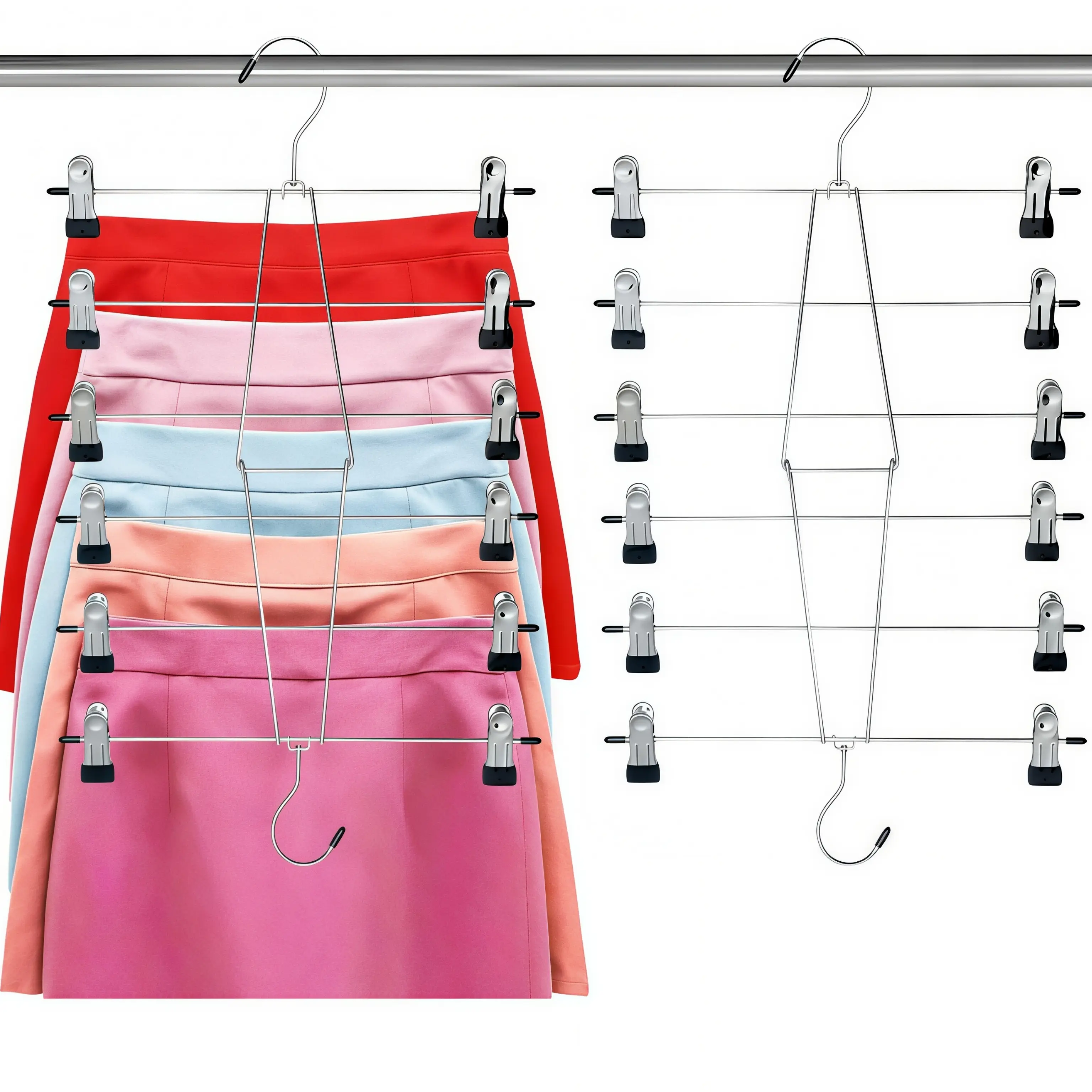 LMMAKE 1PC/2PCS 6-Layer Double-Hook Foldable Hanger, Space-Saving Folding Pants Hanger, Adjustable Stainless Steel Clothes Organizer for Pants, Skirts & All Garments, Closet Storage Solution pant hanger