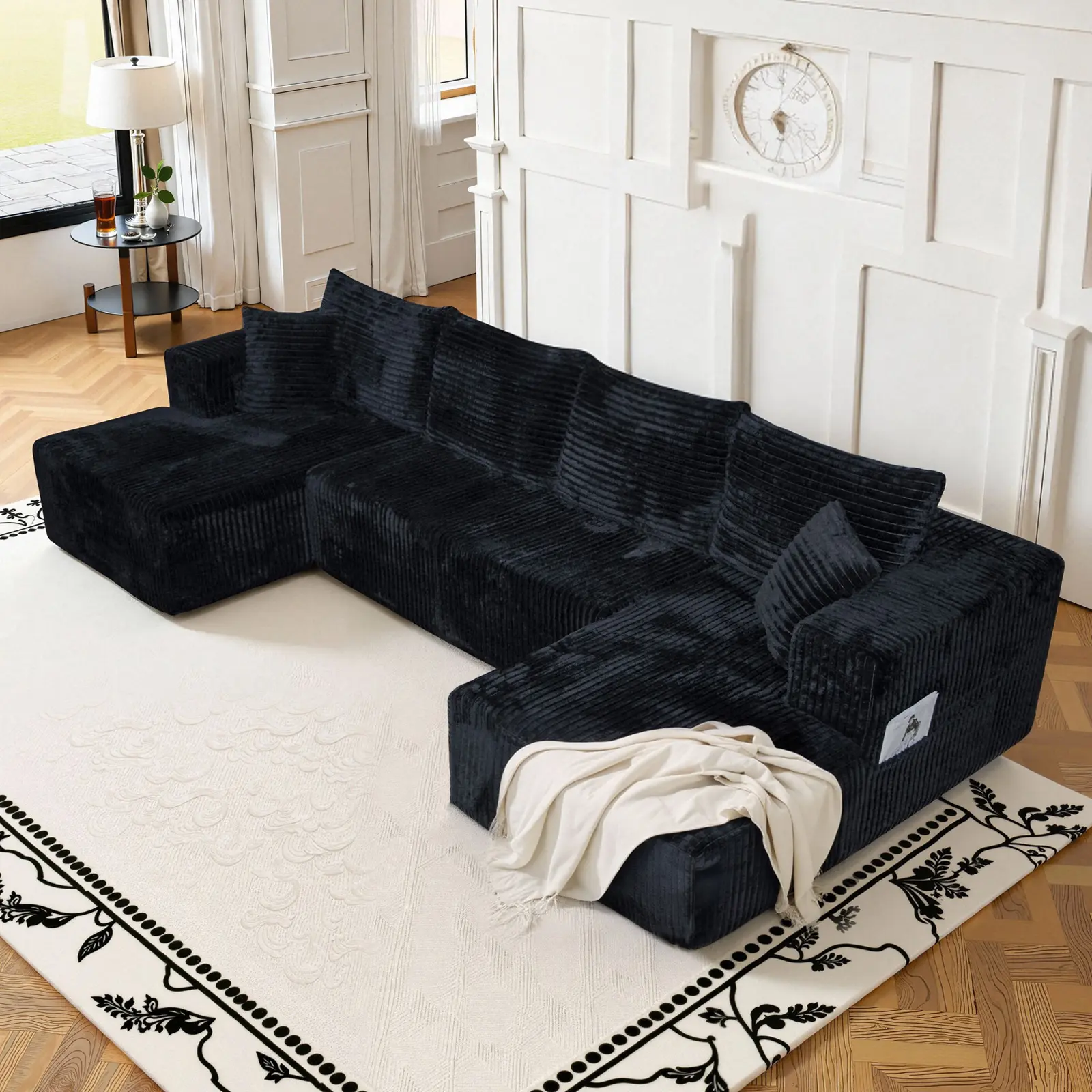 【2 Packages】132'' Boneless Oversized Couch, with Double Chaise Modular U-shape Corduroy Sofa Sectional, No Assembly, Living Room Furniture