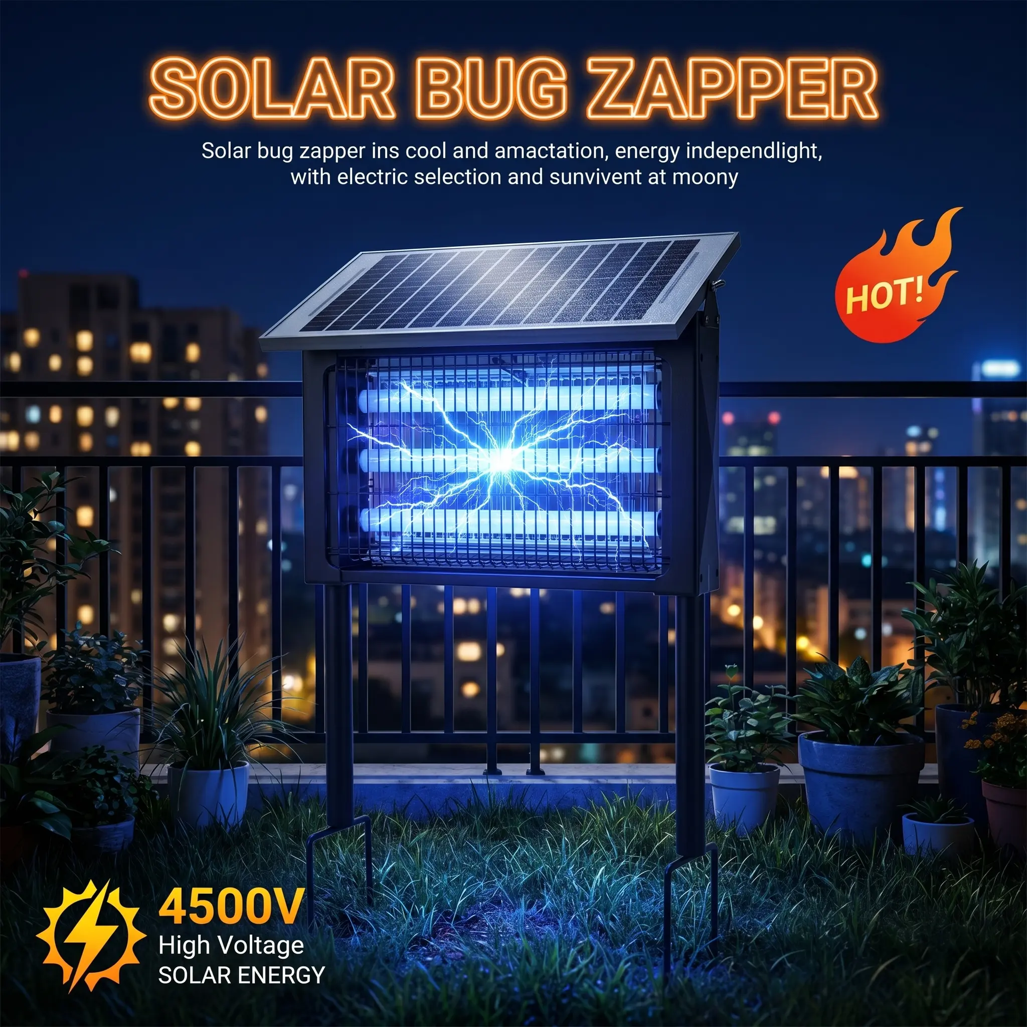 Solar LED Bug Zapper Lamp - 3 High-Efficiency Tubes, USB-Charge Wireless Portable Zapper, Solar Outdoor Lights, Efficient Pest Control Solution, Hanging/Standing Base for Backyard, Patio