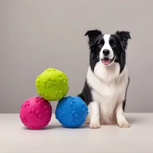 3 Pcs Squeaky Ball Dog Toy, Natural Latex Rubber, Paw Design, Puppy Teething Chew, Durable, for Small Medium Dogs, Fetch Play, Anxiety Relief, Outdoor Interactive