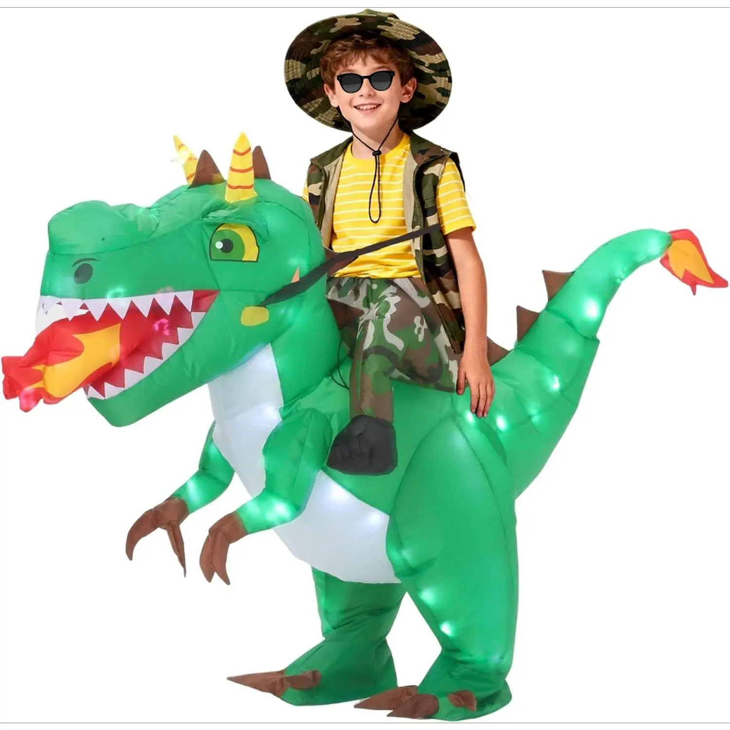 X-CPA14   Inflatable Dinosaur Costume for Kids Light Up T-Rex Funny Blow Up Halloween Party Cosplay Dress Up Outfit Boys Girls,Blue
