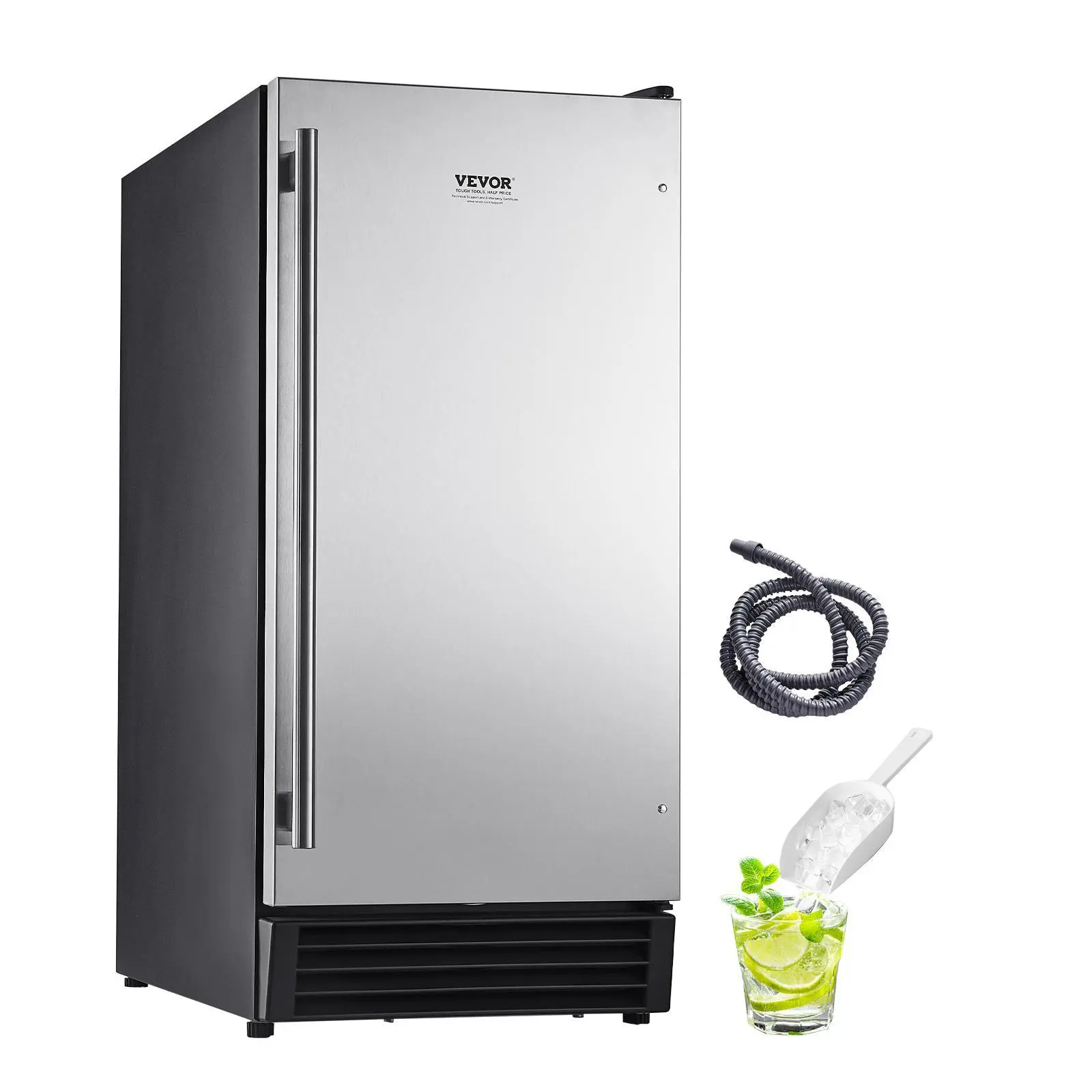 【summerfinds】VEVOR Undercounter Built-in Ice Maker, 50 Lbs/Day Under Counter Ice Maker Machine with Drain Pump Reversible Door Stainless Steel, Freestanding Ice Maker for Commercial Home Kitchen