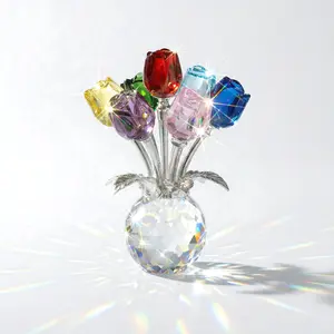 K9 Crystal Rose Flower Figurine with Vase - Colorful Handmade Decorative Glass Flowers Bouquet Ornament, Elegant Home Table Decor Gift for Women, Wedding Anniversary tiktokshopspringglowup,summervibes romantic