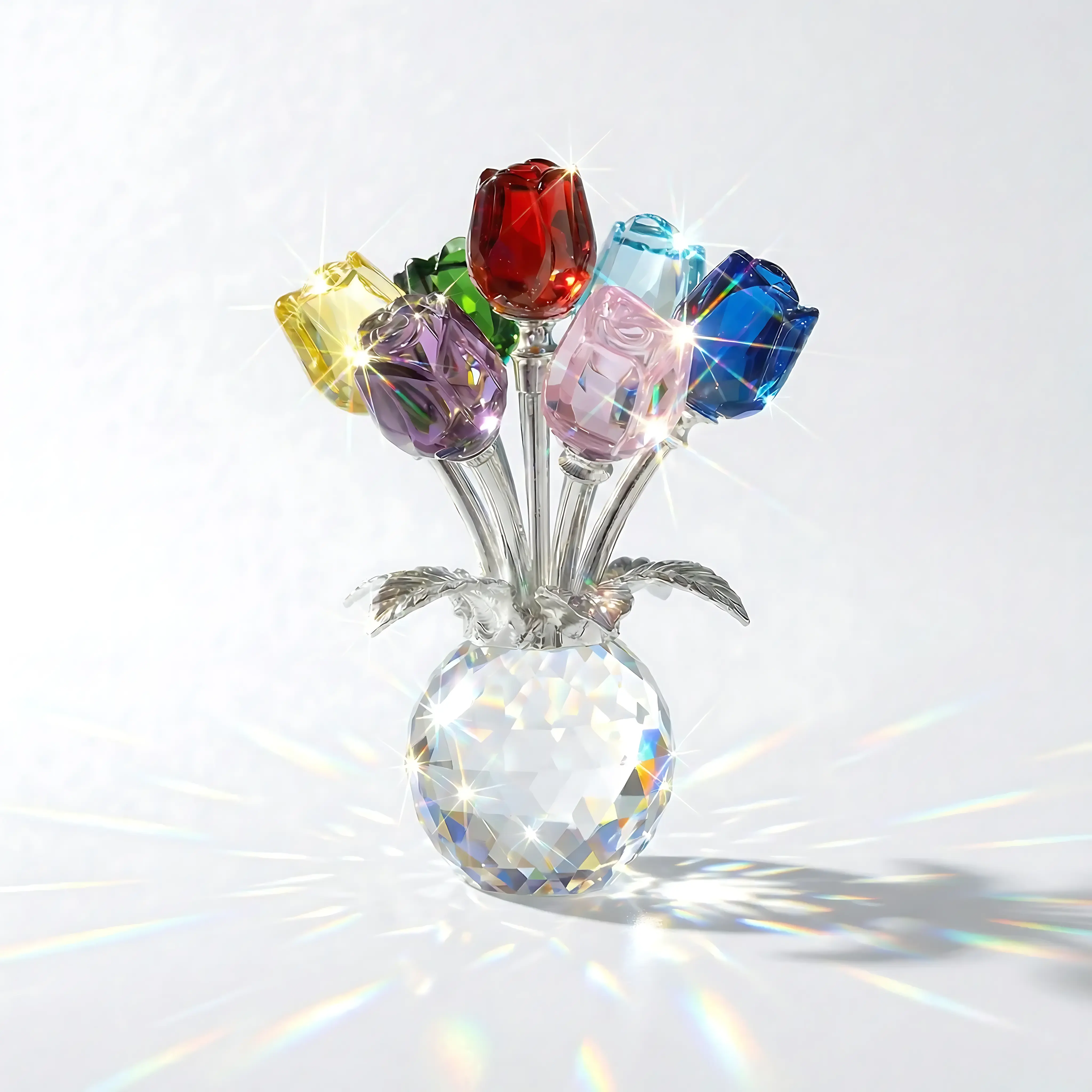 K9 Crystal Rose Flower Figurine with Vase - Colorful Handmade Decorative Glass Flowers Bouquet Ornament, Elegant Home Table Decor Gift for Women, Wedding Anniversary tiktokshopspringglowup,summervibes romantic