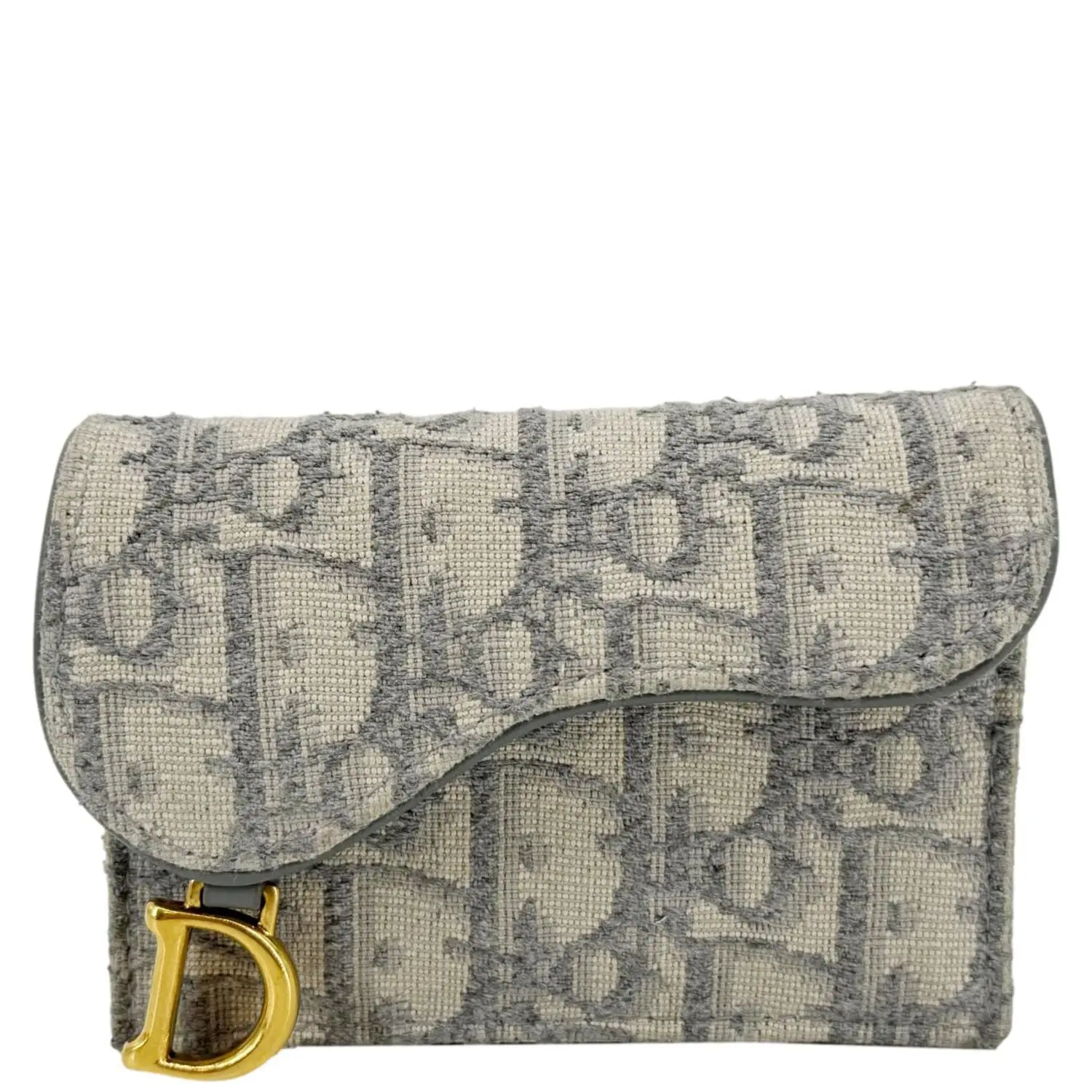 Pre-owned Dior Canvas Card Holder CHRISTIAN Saddle Oblique Gray