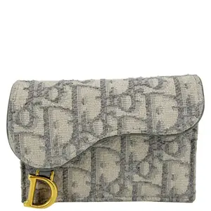 Pre-owned CHRISTIAN DIOR Canvas Card Holder Saddle Oblique Gray