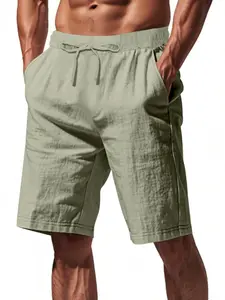 Men's Linen Beach Shorts, Summer Casual Loose-Fit Breathable Woven Fabric, Perfect for Vacation & Outdoor Activities