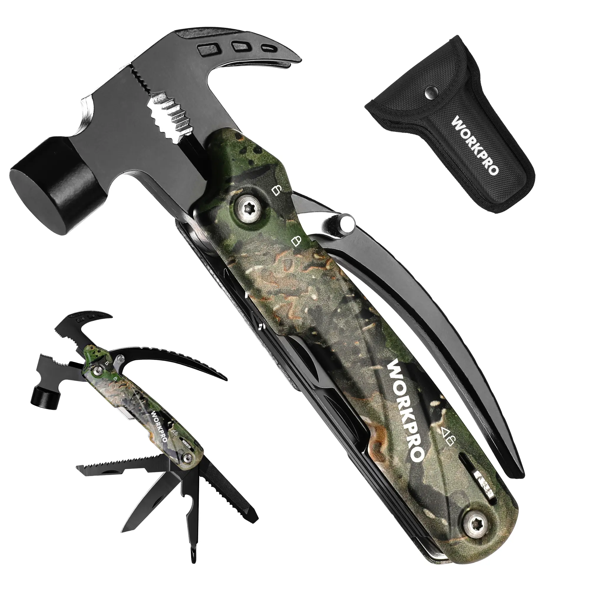 #BacktoSchool WORKPRO Multitool-12 in 1 Camping Tools with Mini Hammer-EDC Gear Multi Tools Hammer with Safety Lock and Pouch-Mini Multitools Gifts for Men and Women