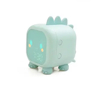 Cute Dinosaur Shape LED Clock Temperature Display Switch Sleep Training Kids Alarm Clock With Voice Control Desktop Decor Light Colorful Rechargeable