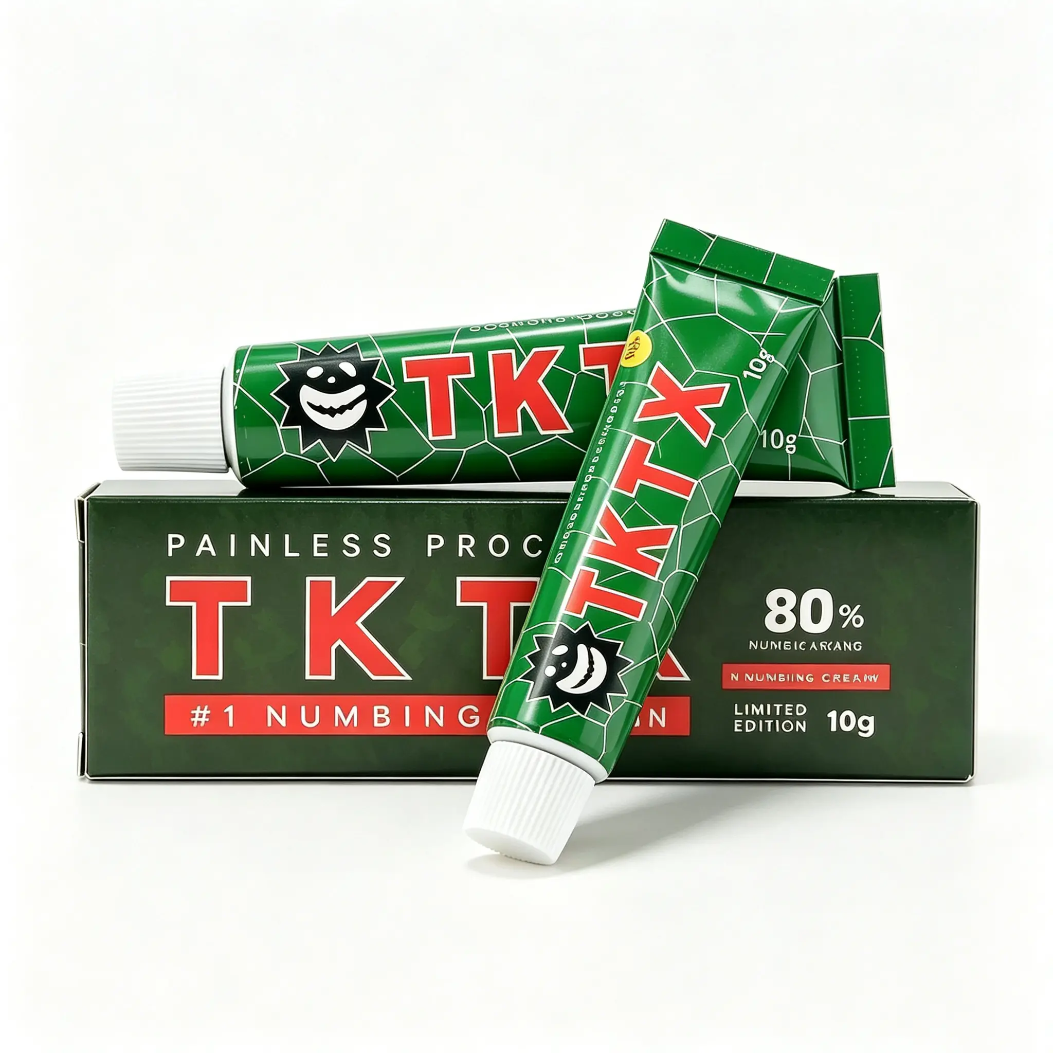 TKTX Painless Tattoo Cream, 80% Maximum Strength Topical Numbing Cream - Long-Lasting Deep Pain Relief for Tattoos, Microneedling - All Skin Types, 20g Strip Packaging