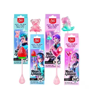 Candy Master MeCandy 4D Music Lollipop 4D design shaped in Bear, Strawberry, Dinasour, Love Heart Fruity Flavor,strawberry, white peach |sugar free singing lollipop
