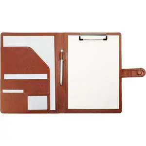 Clipboard Folder Padfolio,  Writing Portfolio Faux Leather Clipboards with Cover for Legal Pad Holder Letter Size A4 8.5 x 11 for Business Conference Notepad Clip Boards Brown