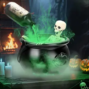 Witch Mist Maker Cauldron with Floating Bottle, 2025 New Skeleton Potion Witches Cauldrons, Vintage Halloween Decorations Indoor for Kitchen Mantle Table