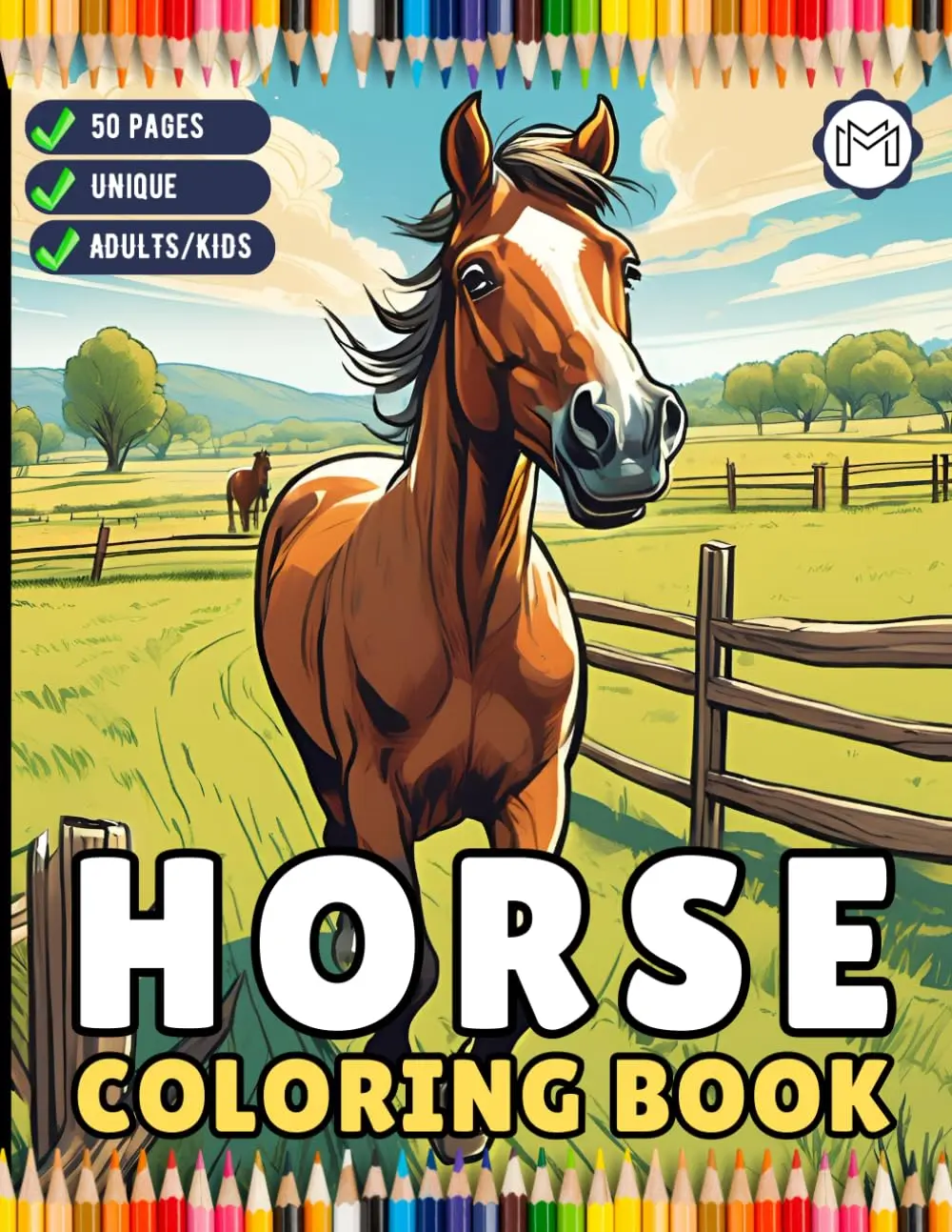 50 Pages Horse Coloring Book Gift for Adults Kids Men Women Kids Boys Girls Teens Cute Horse Animal Coloring Activity Sheets for Farmers
