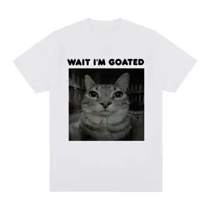 Wait I'm Goated Funny Meme Cat T-shirt Mens Women Clothing Casual Oversized T-shirts Hip Hop Vintage T Shirts Streetwear