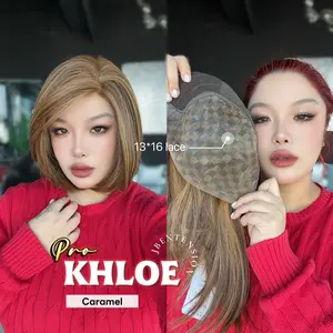JBEXTENSION 12 Inches Bob Cut Caramel Pre-Cut 13X6 Free Part Snowflake Lace Frontlace Glueless Wig KHLOE PRO【BENDY EAR TABS】