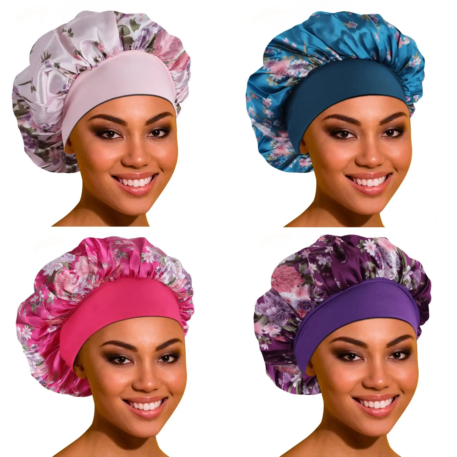 Pack Of 4 Satin Sleep Bonnet, Unisex Design,Skin-friendly Texture and Lightweight, Comfortable Wear,Fits Various Head Shapes and Accommodates All Hair Types, Including Long