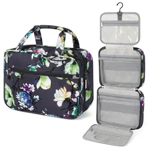 PAVILIA Hanging Toiletry Bag Travel Bag Women Men, Foldable Cosmetic Organizer, Roll up Makeup Bag, Water Resistant Accessories Toiletries, Large Travel Essentials Kit