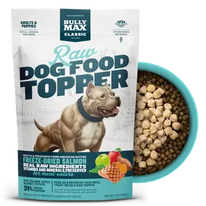 Bully Max Freeze-Dried Raw Dog Food Toppers for Puppies & Adult Dogs - Salmon with Real Fruits & Veggies - Meal Enhancers with Vitamins & Minerals