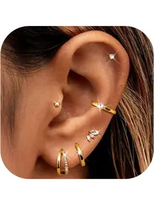 Small Hoop Earrings Gold Plated Hypoallergenic Flat Back Earrings Stainless Steel Cartilage Earring Sets for Multiple Piercing Trendy Earring Stacks Flatback Stud Earrings Earring Stacking Set Ear Studs