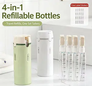 4-in-1 Portable Cosmetic Shampoo Dispenser Storage Bottle – Plastic, Travel-Friendly, Compact Design for Easy Carrying