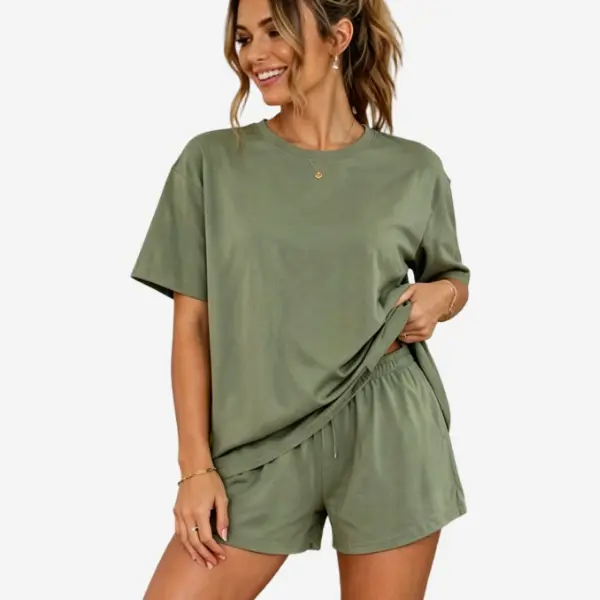 DAVID ARCHY Lady's Minimalist Matching 2-Piece Cotton Pajama Set, Basic Style Casual Cooling Lightweight Buttery Soft Short-Sleeve Sleepwear, Breathable Loungewear for Hot Summer, Fabric, Women Womenswear Homewear
