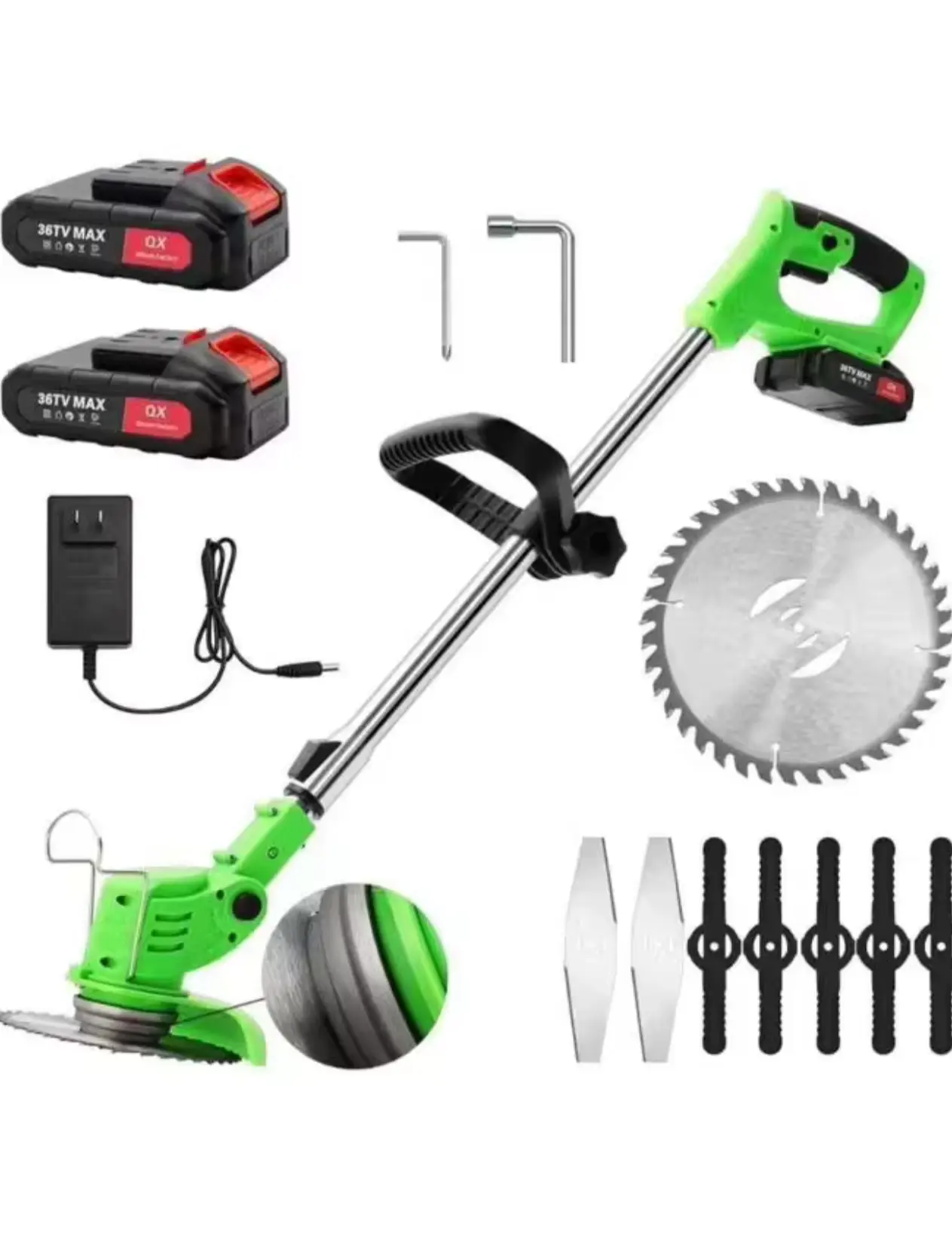Cordless Electric Lawn Trimmer 21V (Blue) | Battery Powered Grass Cutter | Lightweight Garden Weed Eater (Includes 2  batteries)
