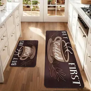 Coffee Themed Kitchen Mat, 2 Counts/set Non-slip Kitchen Rug, Kitchen Floor Mat, Home Decor, Kitchen Accessories, Household Kitchen Products