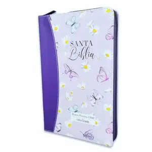 Biblia para Mujer con Cierre Letra Grande 12 puntos RV1960 imit piel mariposa lila con indice y canto floral