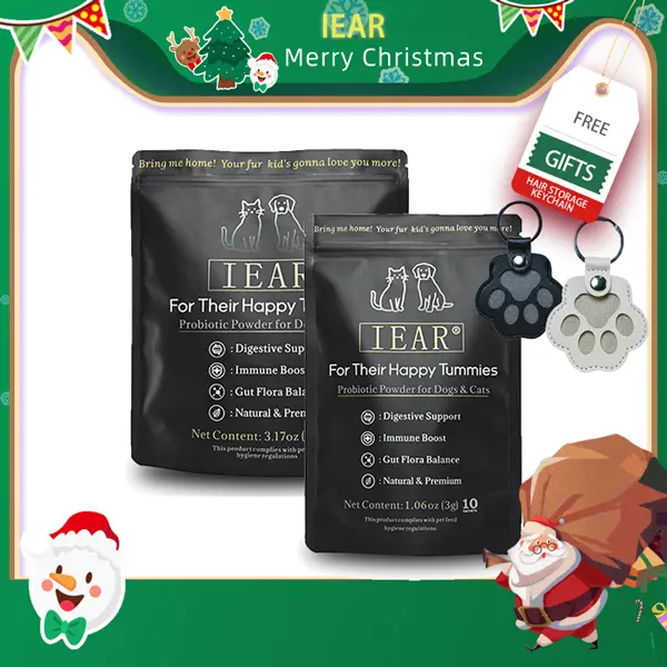 IEAR is giving away free pet hair keychains this Christmas!  IEAR Super Probiotics, made with natural, high-quality ingredients, balance gut flora, relieve diarrhea, and boost immunity. Contains turkey tail mushroom extract. A daily supplement. Large Wate
