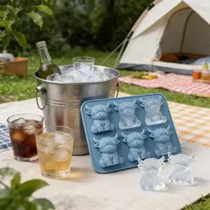 3D Cute Highland Cow Silicone Ice Tray 6-Cavity Ice Cube Tray - Reusable for Drinks & Dessert, Ideal for Whiskey Cocktail Party, Easter Gift for Cow Lovers