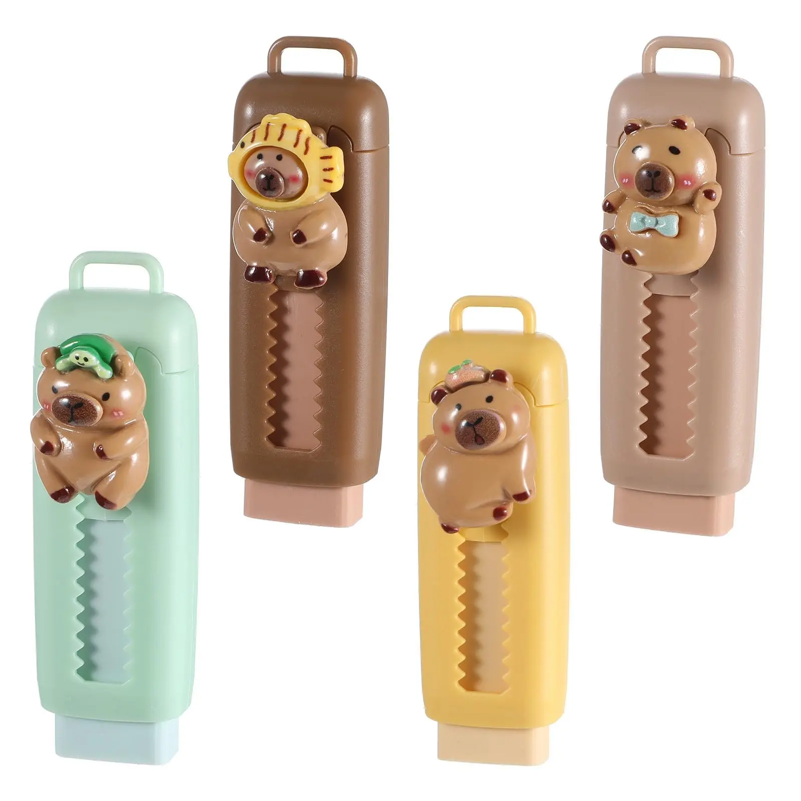 4Pcs Retractable Erasers Cute Capybara Rubber Push-Pull Eraser Soft Rubber Sliding Animal Fun Pencil Erasers for Kids Boys Girls Students Capybara Lovers School Office Supply Creative Writing Stationery