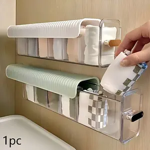 Transparent Wall-Mounted Storage Box, Adjustable Drawer Compartment, Ideal for Home Dormitory Organization, Data Cable Organizing Solution, Home Organizer Storage, Clear Organizer