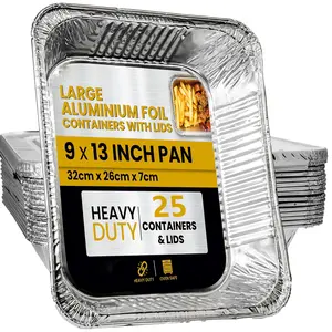 25 PACK 12.5x10.25 Disposable Baking Foil Pans With Aluminum Pans - Half Size, Deep Steam Table Pans For Baking, Roasting, Transporting, Serving, Freezing, Storing & Food Prepping Heavy Duty