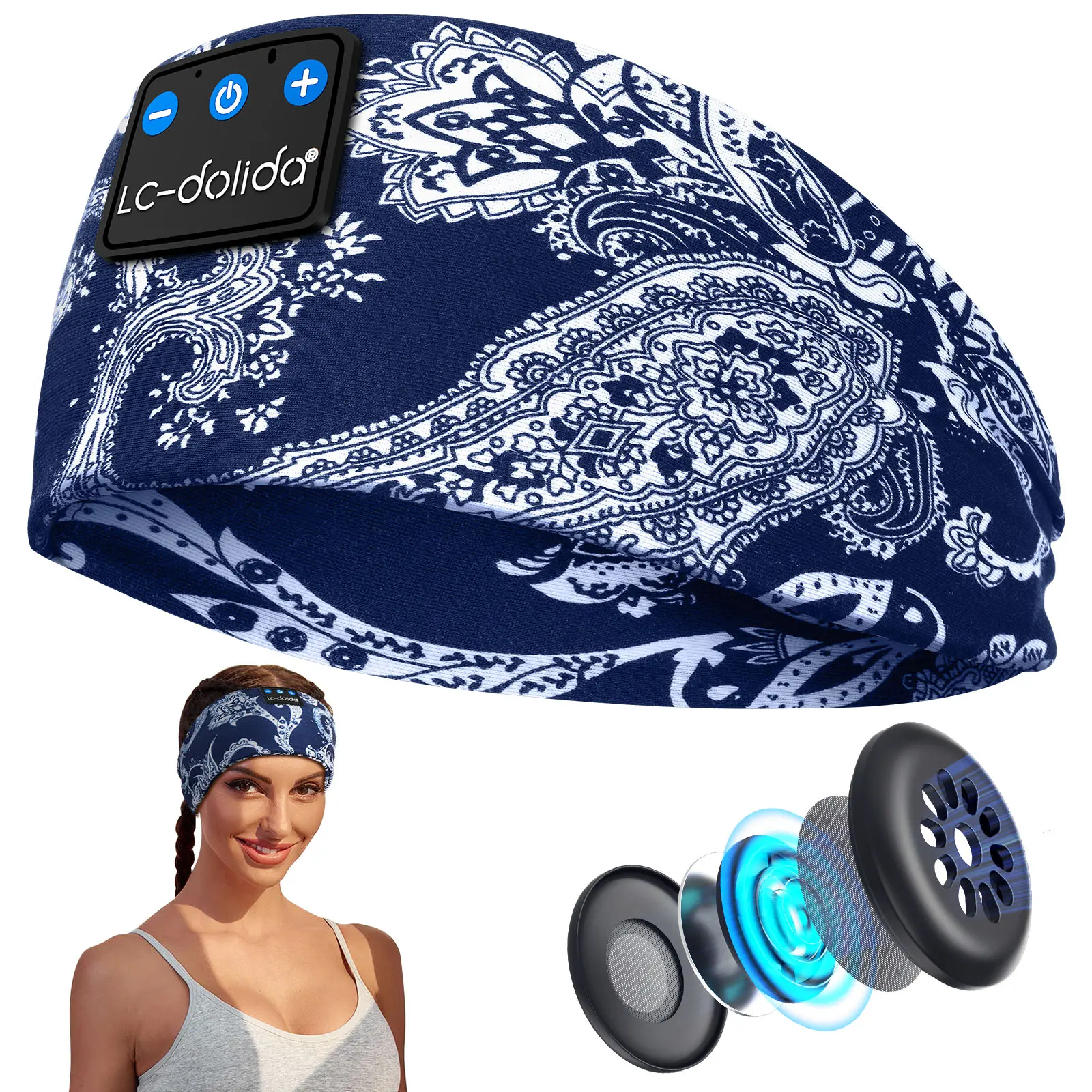 LC-dolida Sleep Headband for Women, 3-in-1 Sports Band & Mask with Wireless Bluetooth 5.4 Headset, 16H Playtime for Yoga & Meditation, Headbands For Women
