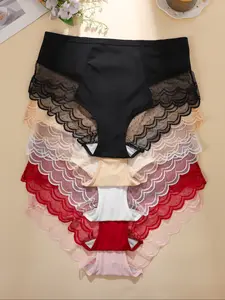 [1XL-4XLPLUS SIZE]Women's Plus Size Lace Patchwork Womenswear Underwear Set, Breathable Elasticity Full Coverage Panties, Comfortable Fit Fall Winter Ladies Lingerie