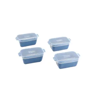 Souper Cubes Stoneware 2.0-5" x 3" Baking Dishes for Oven, Made in USA, Premium Mini Ceramic Baking Dishes with Silicone Covers for Individual Portions, Set of 4 - Blueberry