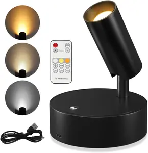 Led Spotlight Indoor, Rechargeable Uplighting Indoor with Remote Dimmable, 350 Rotate,   Ceiling Spotlight for Artwork Painting Tree  Picture Lights